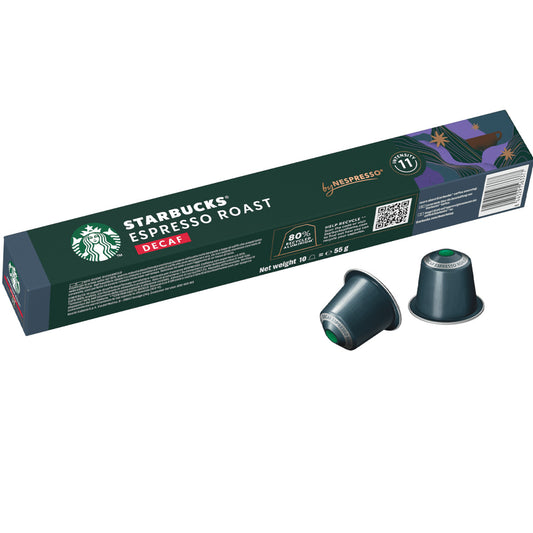 Starbucks Espresso Roast Decaf - 10 Koffiecups Compatibel met Nespresso Coffee Machine